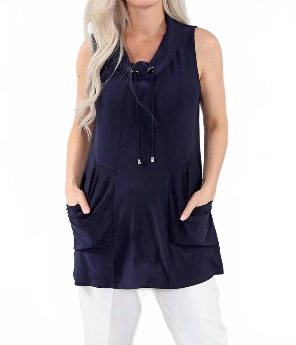NEW MICHAEL TYLER sleeveless tunic top in navy